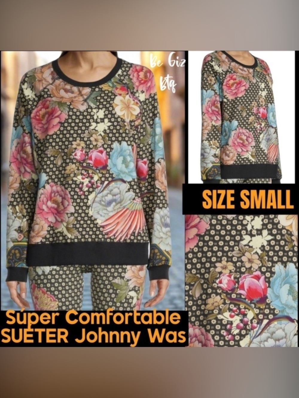 🔥🔥NWT Johnny Was Fagan Raglan Sleeve Sweatshirt Blooms With Bright Floral Small
